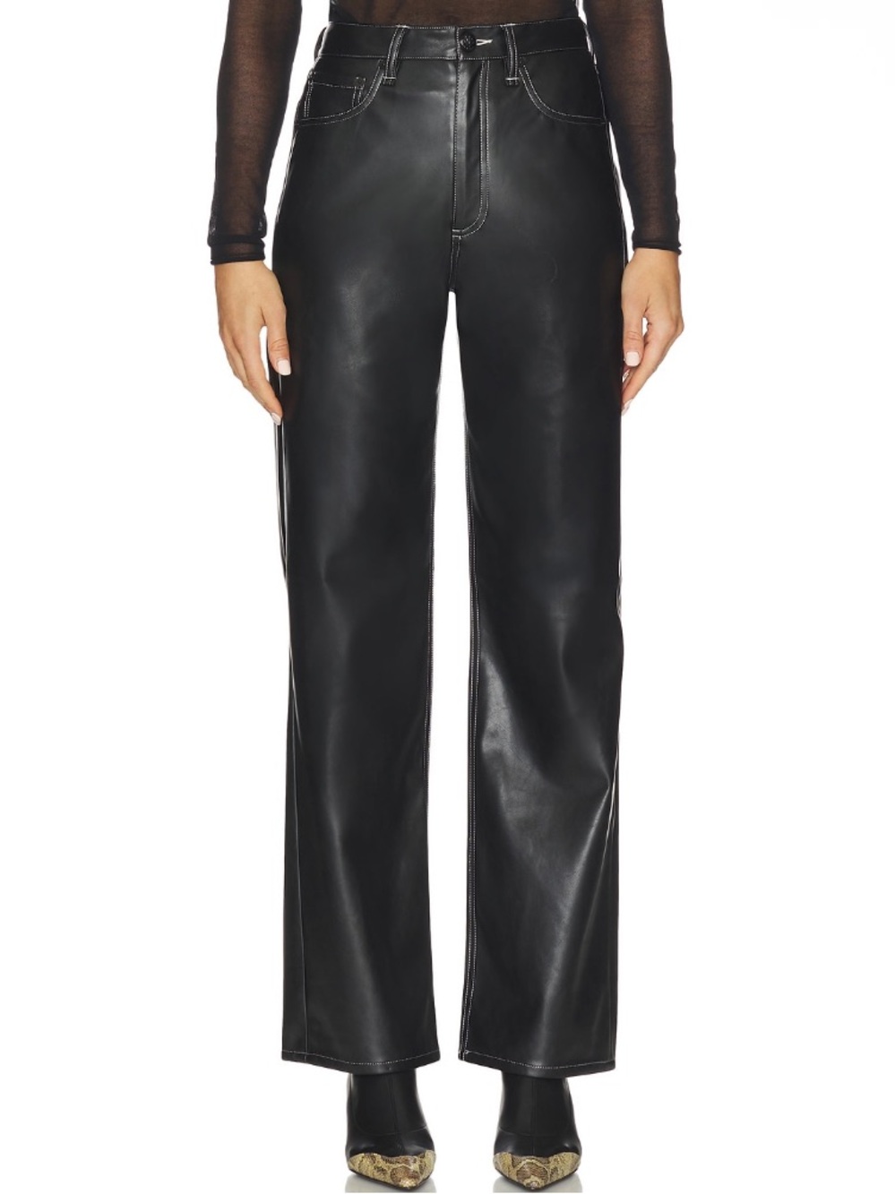Rag & Bone Shea Faux Leather Contrast Stitching Straight Leg Pant Size 24 NEW